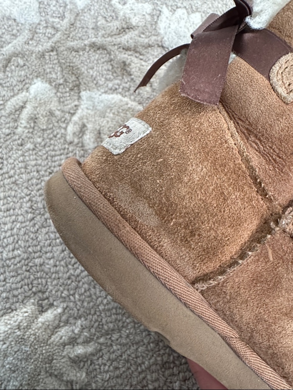 UGG Chestnut Suede Shearling Bow Back Booties - Picture 6 of 10